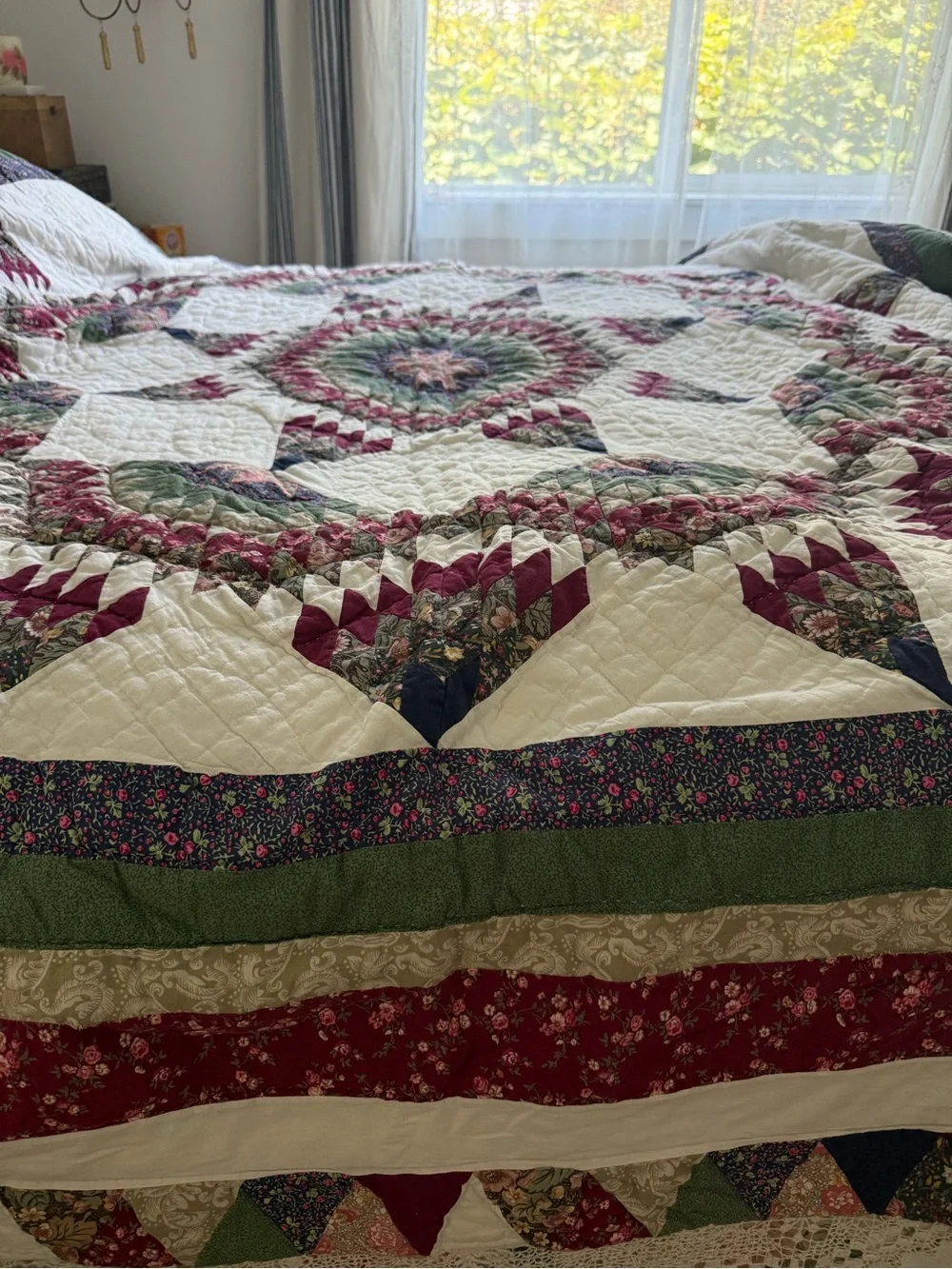 Vtg FLAWS As Is Peking Handicraft Full/Queen Broken Star Patchwork Quilt Farmhou